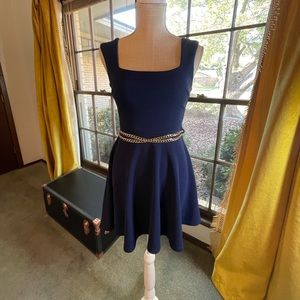 A’GACI NAVY BLUE SKATER DRESS WAFFLE FABRIC SMALL
